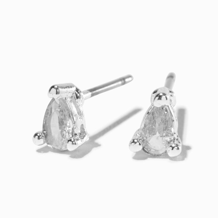 Silver-tone Cubic Zirconia 5mm Teardrop Stud Earrings,