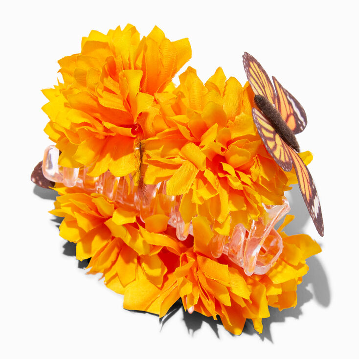 Orange Marigold Flower Butterfly Hair Claw,