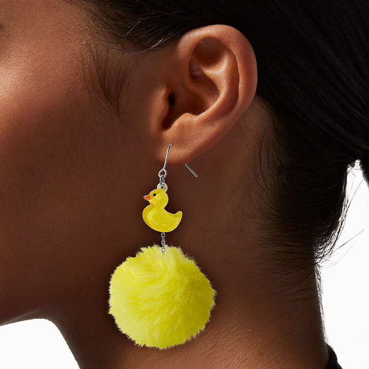 Rubber Ducky Pom Pom Drop Earrings,