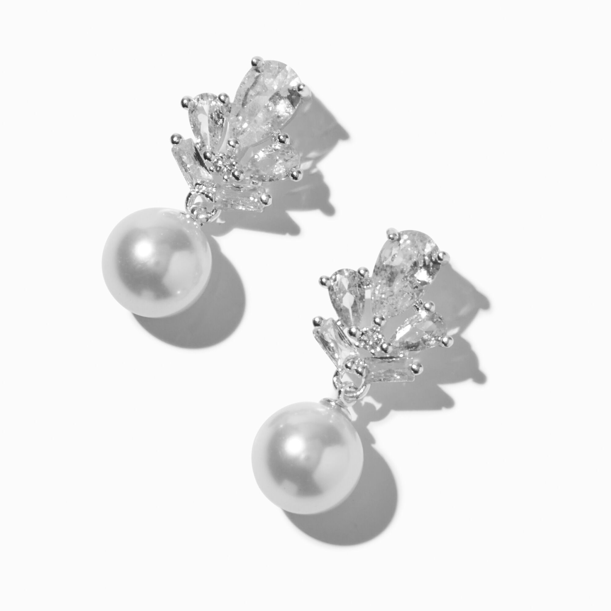 View Claires Cubic Zirconia Pearl Vintage Style 1 Drop Earrings Silver information