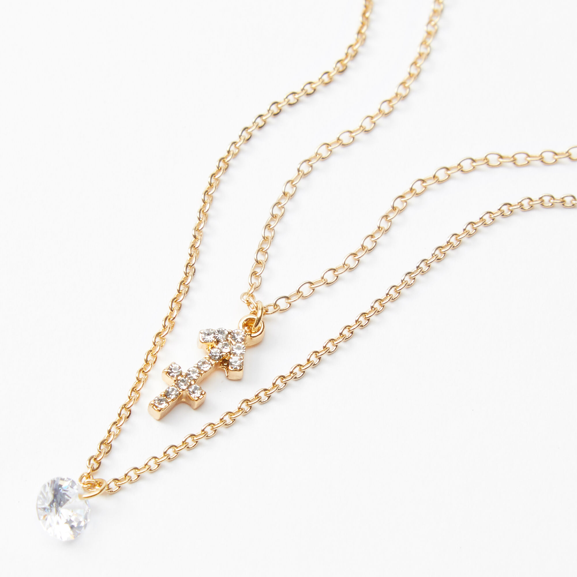 Gold Cubic Zirconia Zodiac Multi Strand Necklace Sagittarius