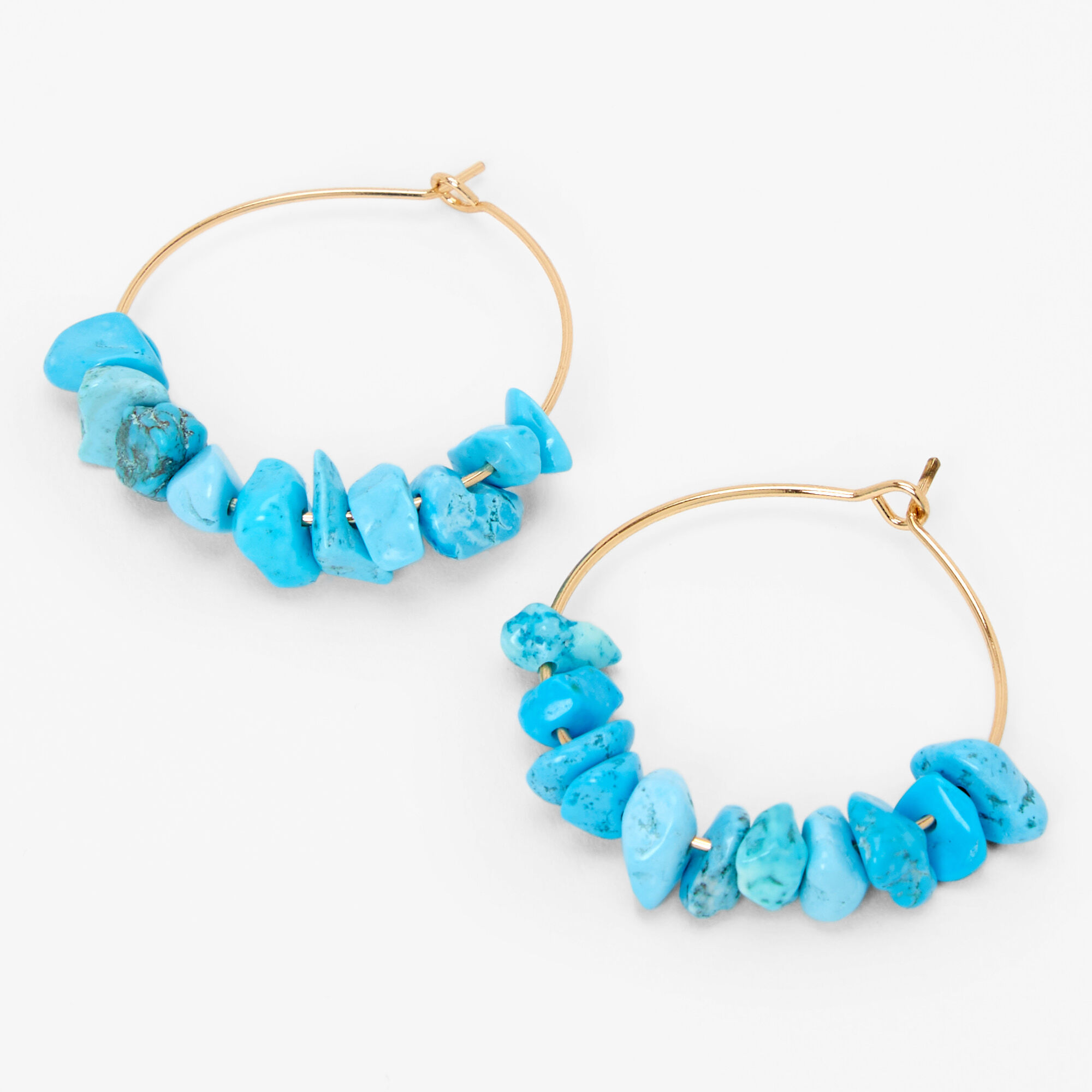 Turquoise Stone 25MM Gold Hoop Earrings Claire s US