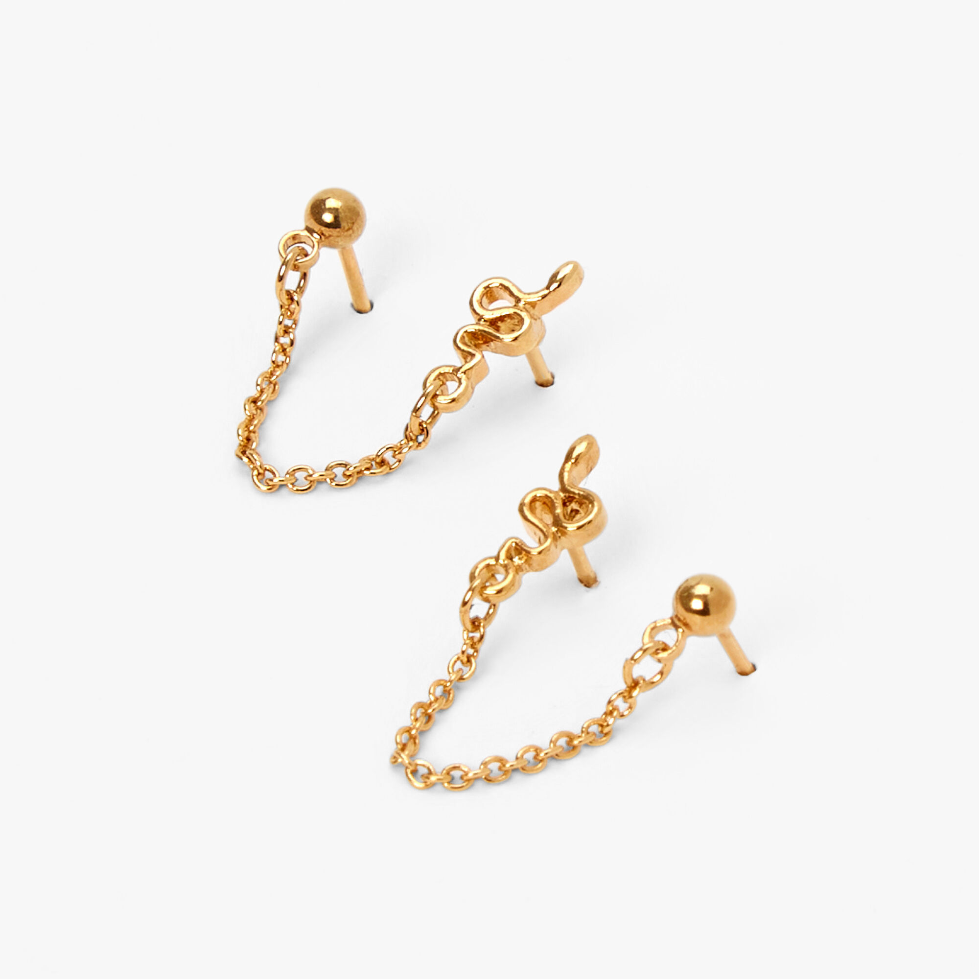 18kt Gold Plated Snake Connector Chain Stud Earrings Claire s US