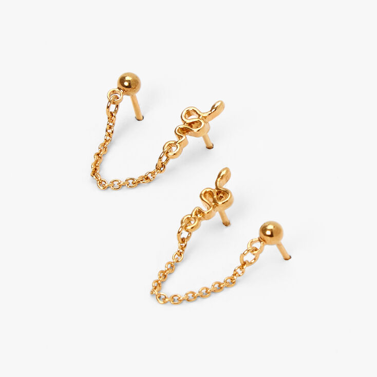 18kt Gold Plated Snake Connector Chain Stud Earrings,
