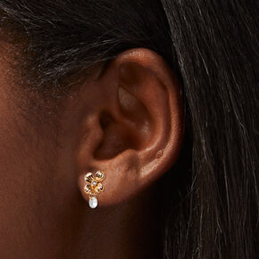 Gold-tone Flower Cubic Zirconia Charm Stud Earrings,