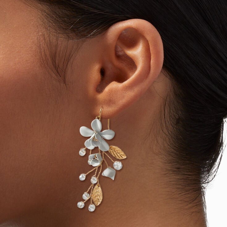 Large White Flower Linear Drop Earrings ,