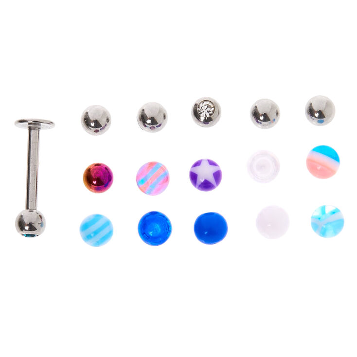Boules interchangeables pour piercing labret 1,2&nbsp;mm couleur argent&eacute;e - Lot de 16,