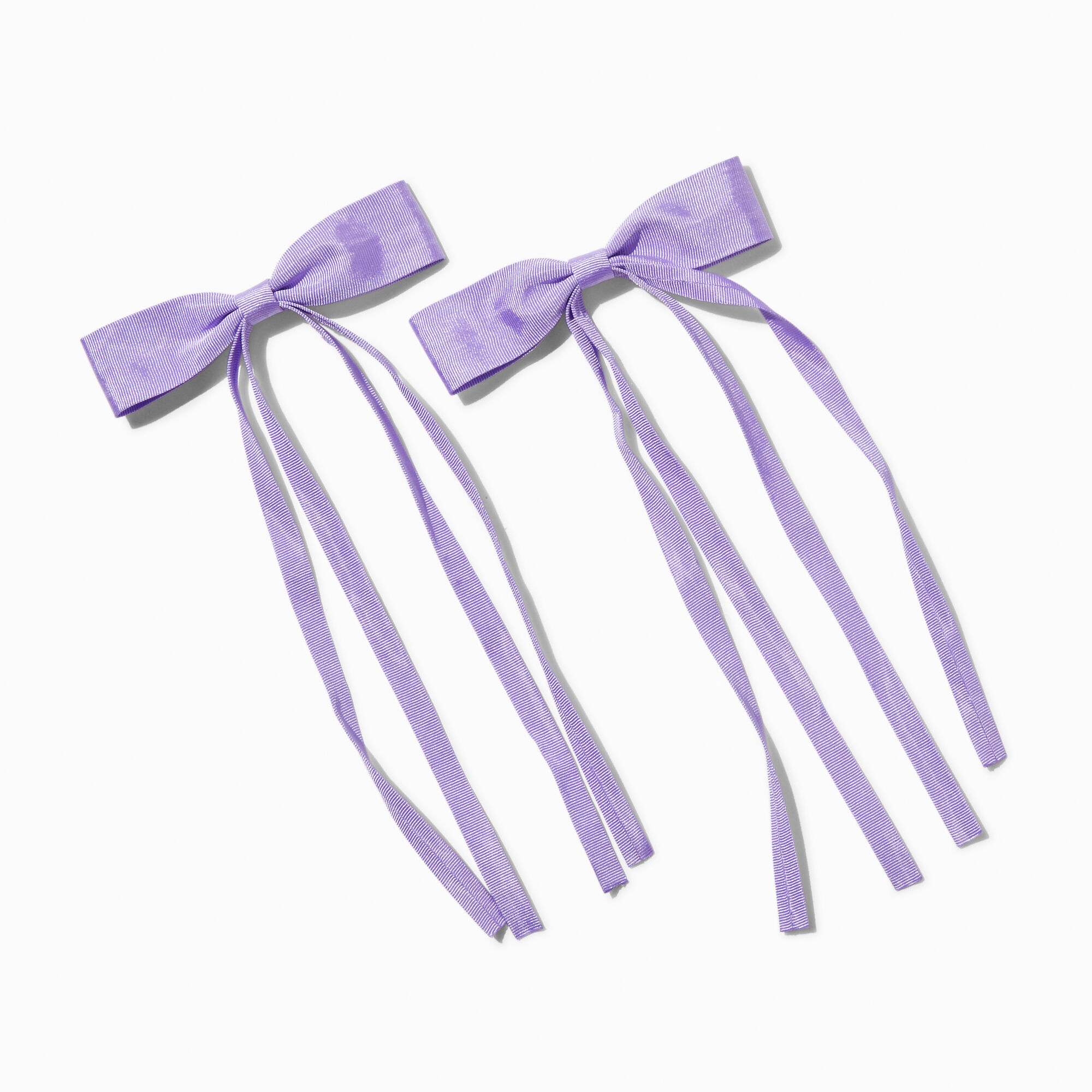Purple Grosgrain Ribbon Long Tail Hair Bow Clips - 2 Pack,