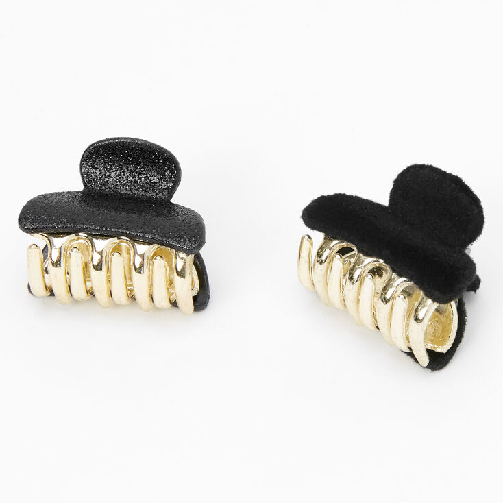 Claire's Mini pinces à cheveux en imitation velours à paillettes - Noir, lot de 2