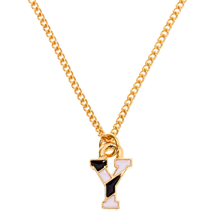 Gold Striped Initial Pendant Necklace - Y,