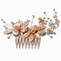 Rose Gold-tone Matte Flower Rhinestone Spray Hair Comb,