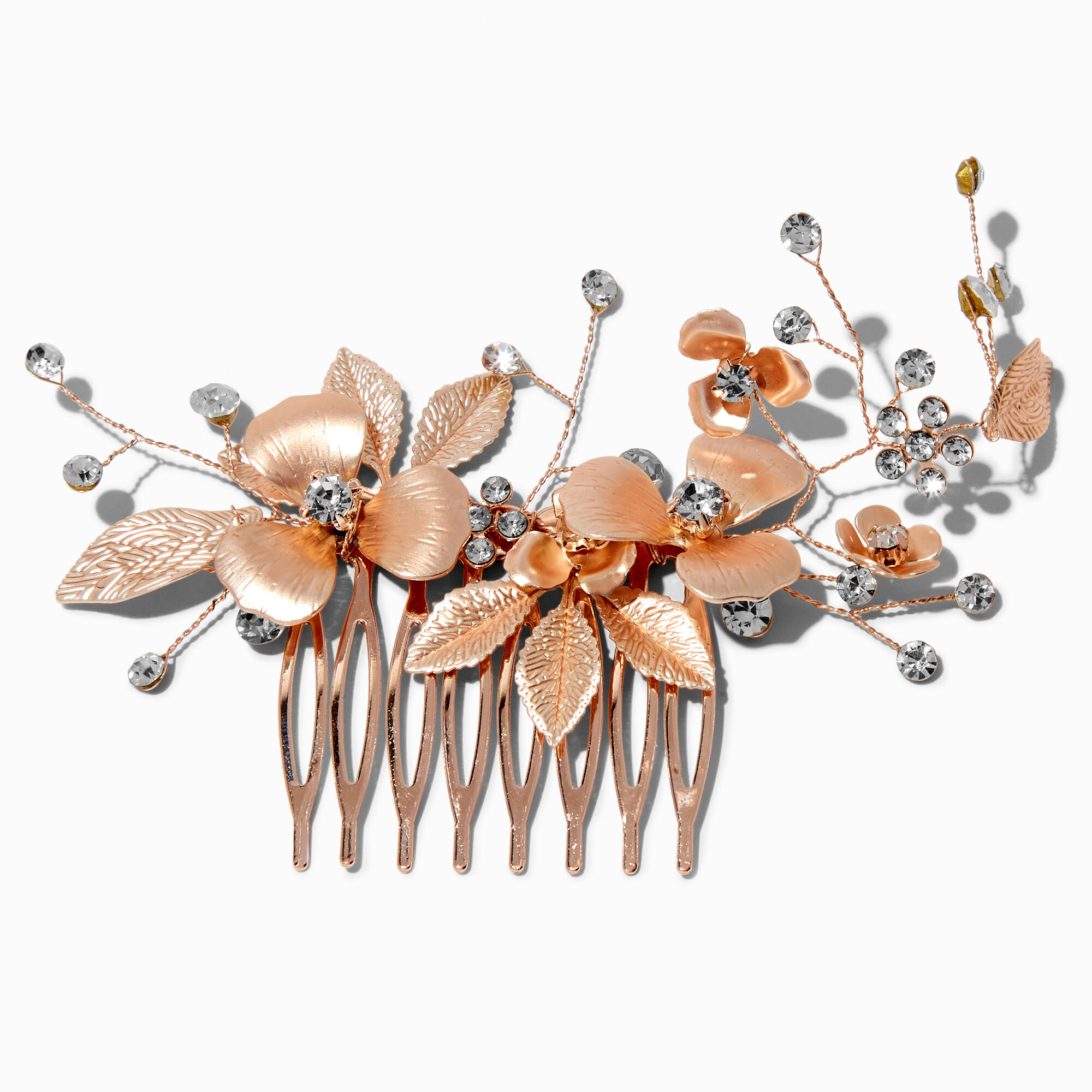 View Claires Tone Matte Flower Rhinestone Spray Hair Comb Rose Gold information
