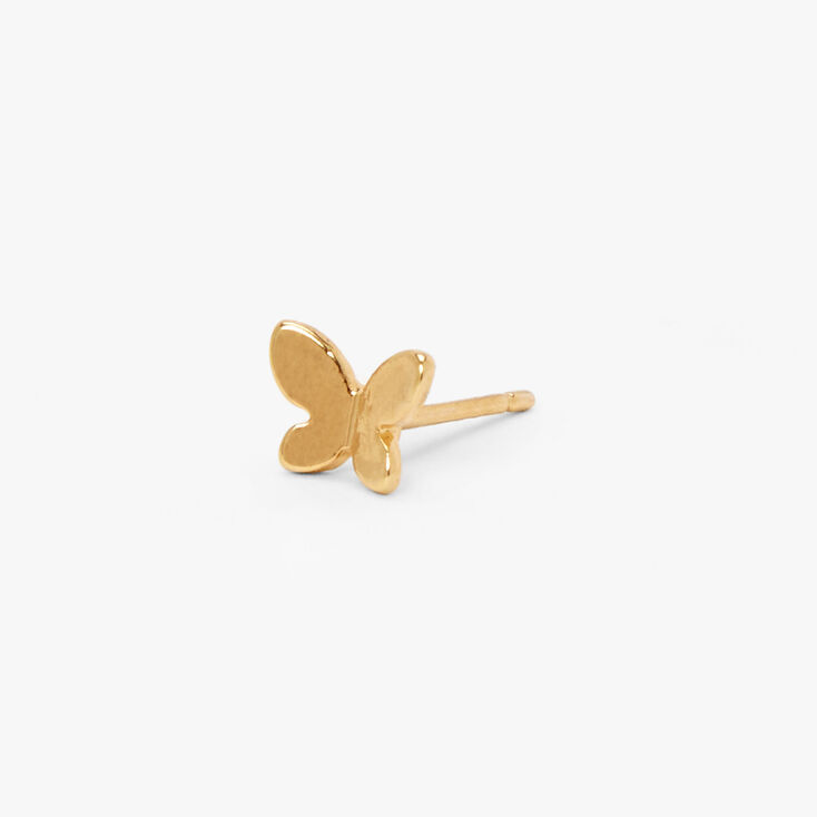 18k Gold Plated One Bent Butterfly Stud Earring,
