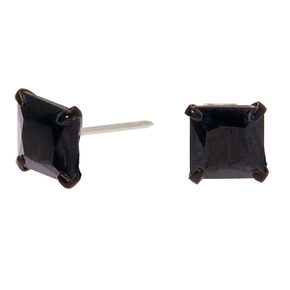 Black Cubic Zirconia 6mm Square Stud Earrings,