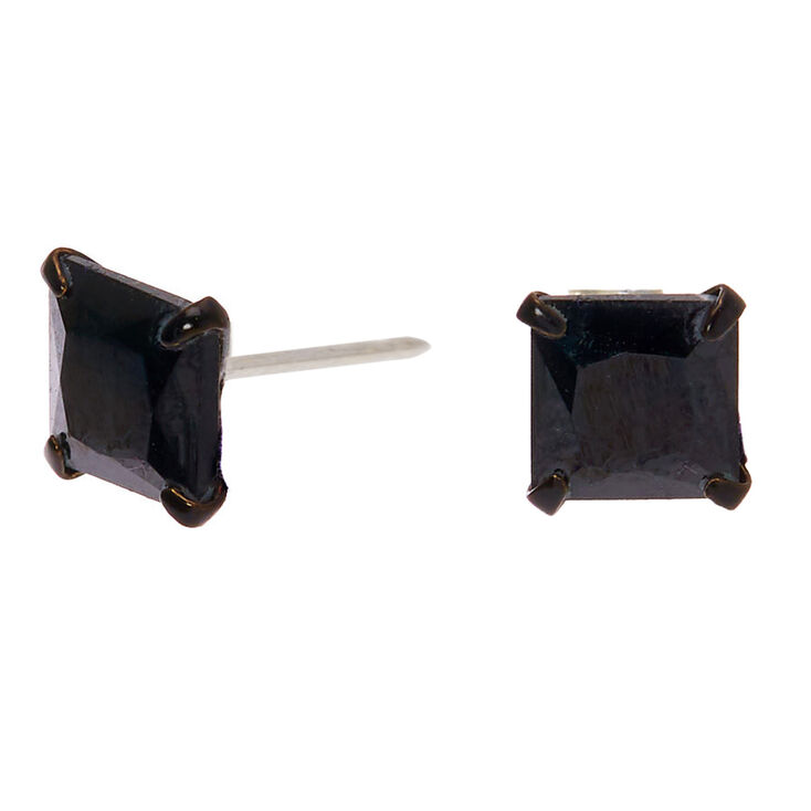Black Cubic Zirconia 6mm Square Stud Earrings,