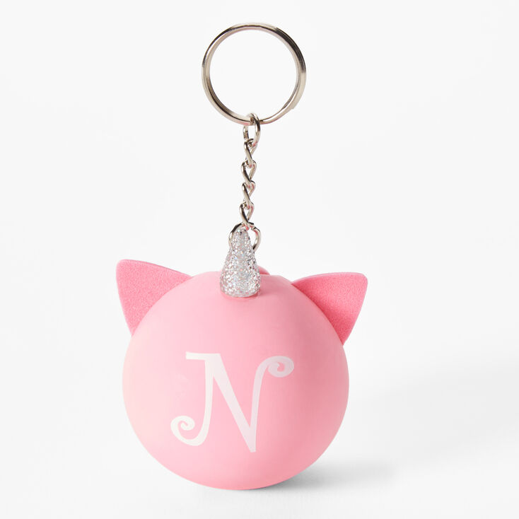 Porte-cl&eacute;s balle anti-stress licorne &agrave; initiale - Rose, N,