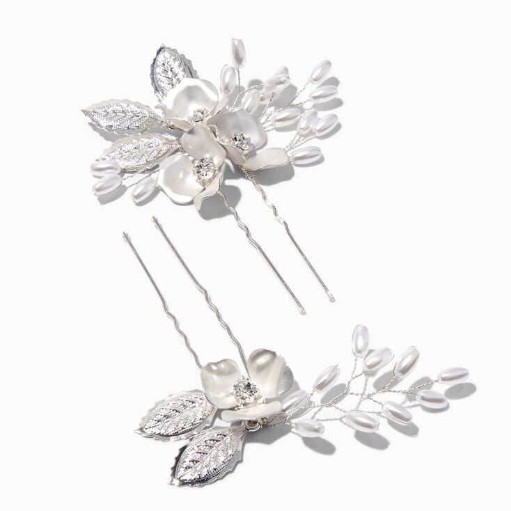Matte Silver Floral Spray Hair Pins - 2 Pack | Claire's US