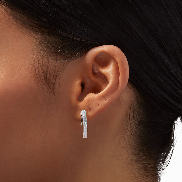 Silver-tone Thin Glitter 20mm Clip-On Hoop Earrings,