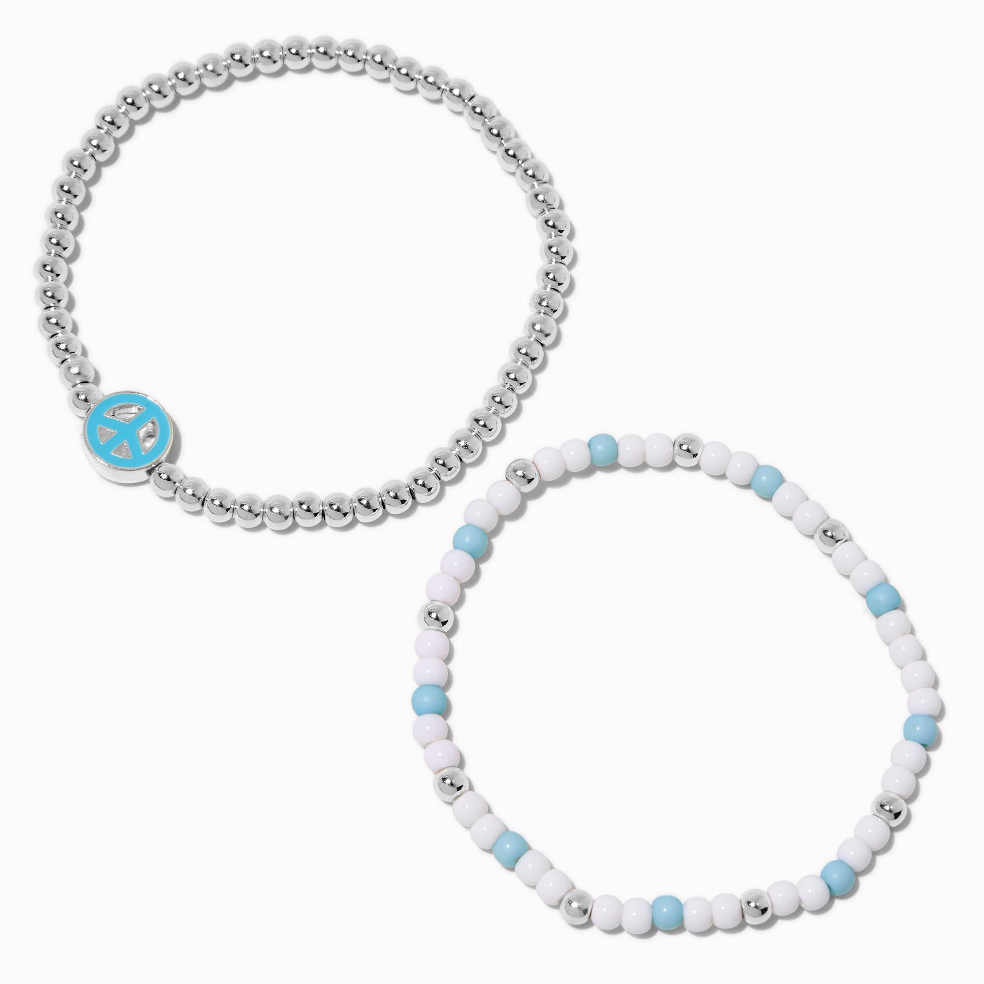 Teal Peace Sign Stretch Bracelets - 2 Pack,
