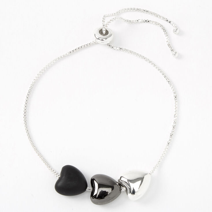 Claire's Bracelet chaîne à trois cœurs couleurs argentée, hématite et noir