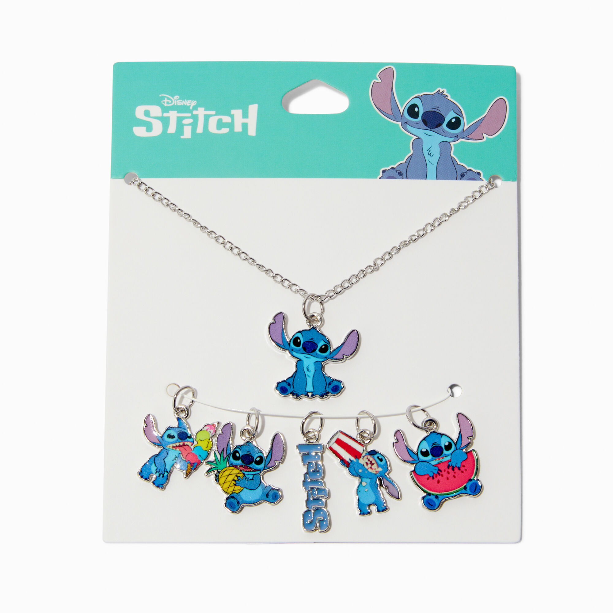 View Disney Stitch Claires Exclusive Foodie Multi Charm Necklace 6 Pack Silver information