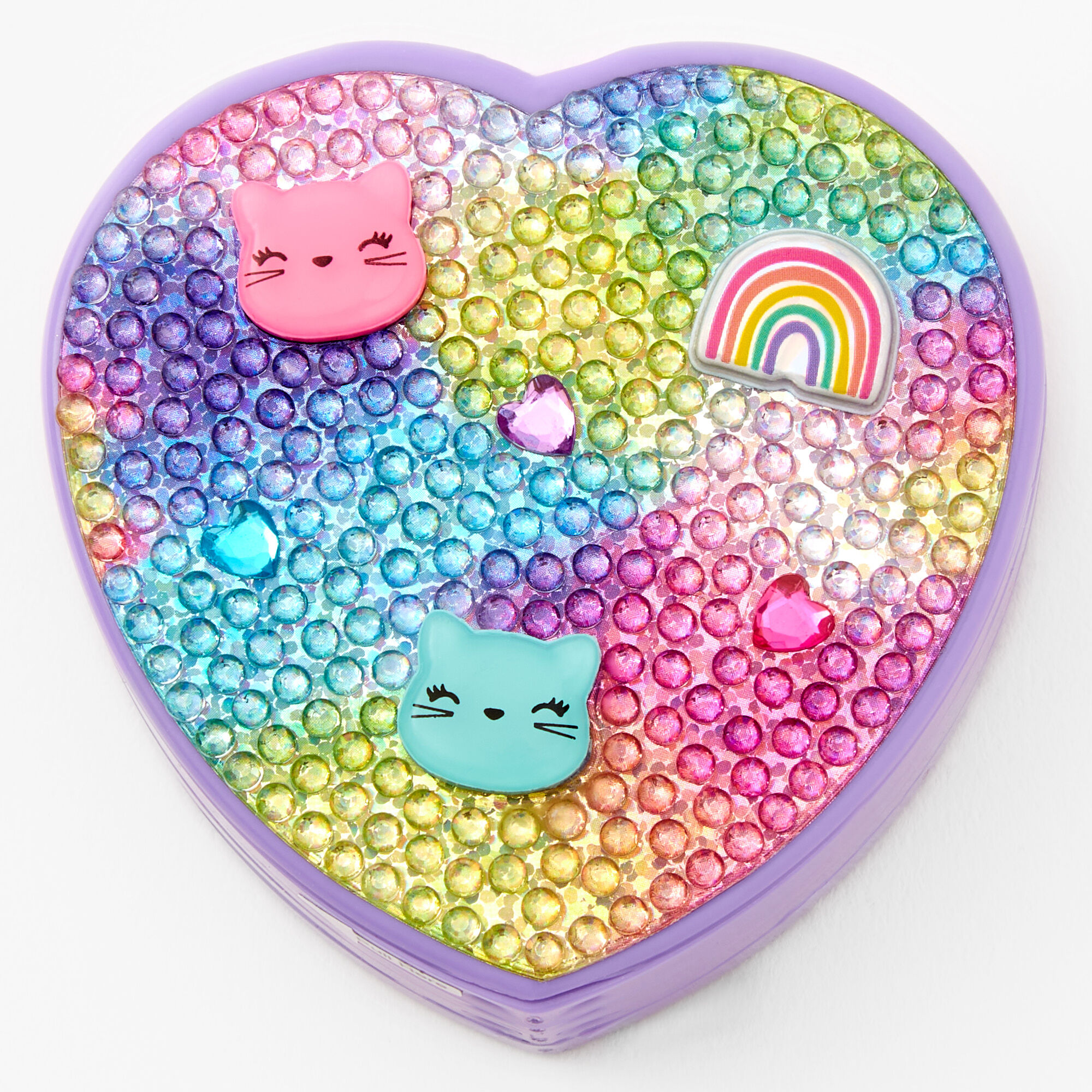 Rainbow Kitty Compact Heart Bling Lip Gloss Set - Purple,