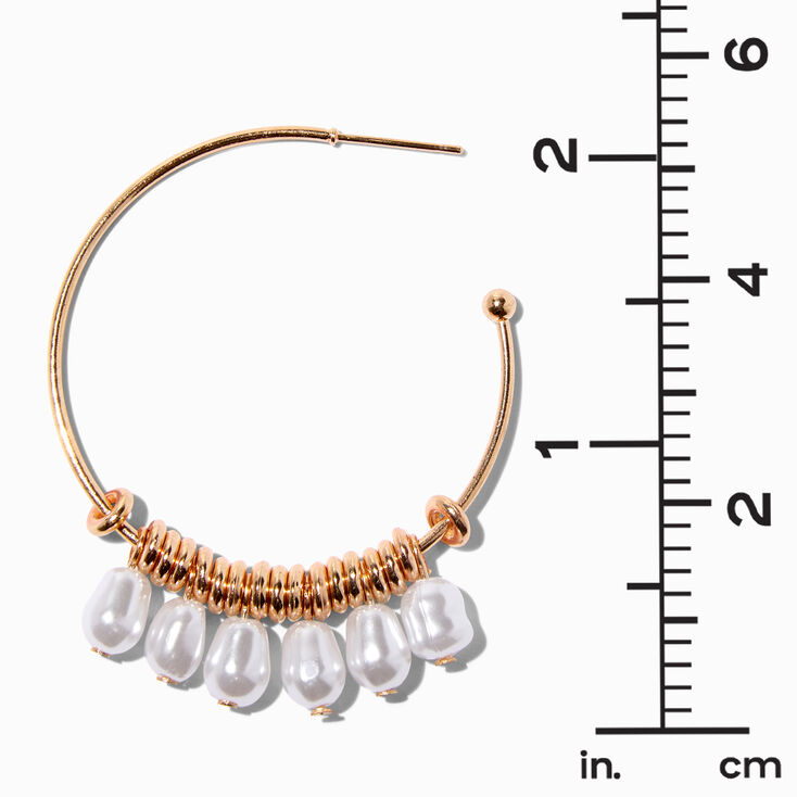 Rose Gold 60MM Pearl Charms Hoop Earrings,