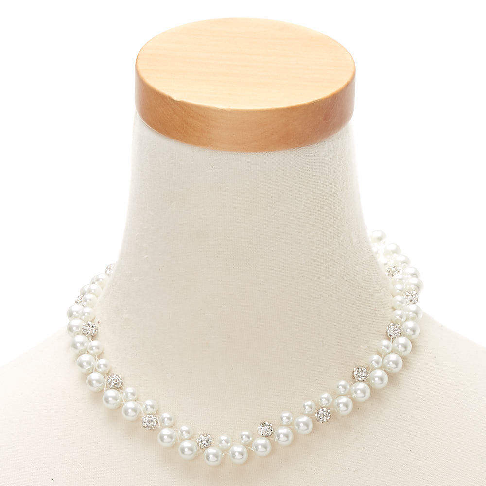 Silver Pearl Statement Necklace,