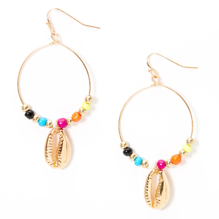 Claire's Pendantes circulaires avec un coquillage cauri perlé 5 cm couleur dorée