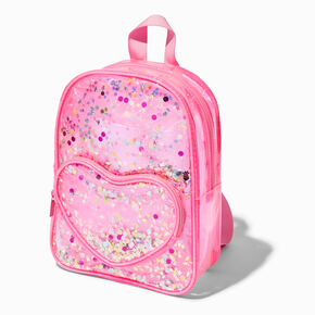 Claire&#39;s Club Transparent Shaker Heart Pink Mini Backpack,