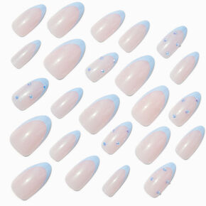 Blue Chrome French Tip Bling Stiletto Vegan Faux Nail Set - 24 Pack,