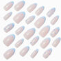 Blue Chrome French Tip Bling Stiletto Vegan Faux Nail Set - 24 Pack,