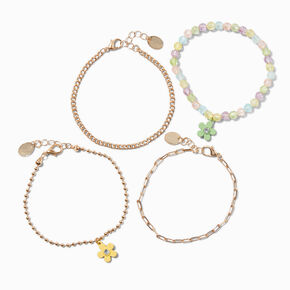 Matte Pastel Flower Gold-tone Bracelet Set - 4 Pack,