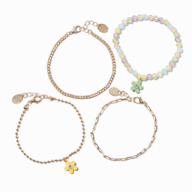 Matte Pastel Flower Gold-tone Bracelet Set - 4 Pack,