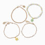 Matte Pastel Flower Gold-tone Bracelet Set - 4 Pack,