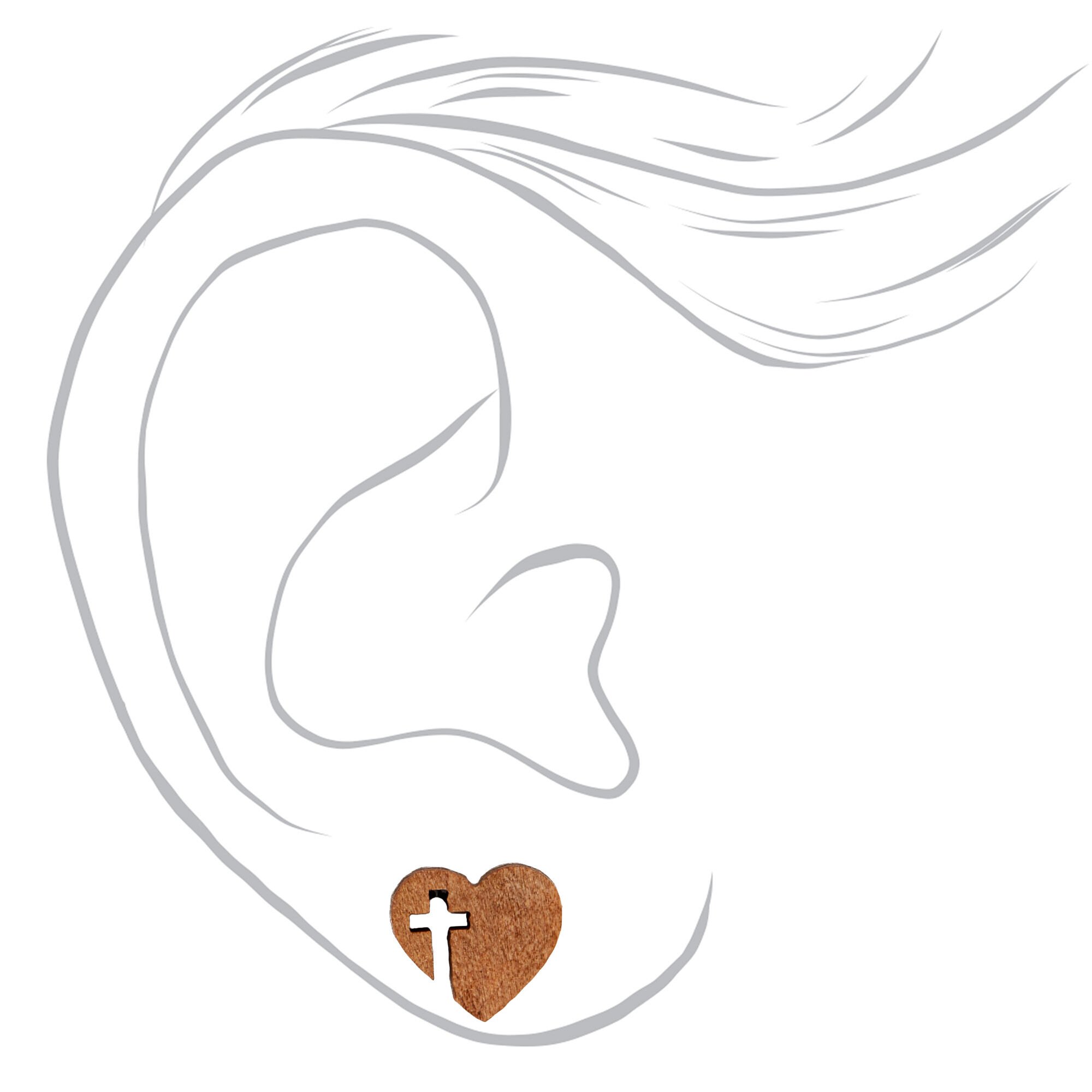 Heart Cross Wooden Stud Earrings,
