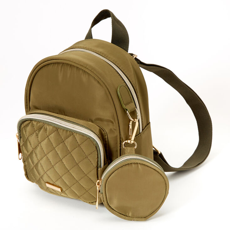 Claire's Petit sac à dos matelassé en nylon - Vert olive