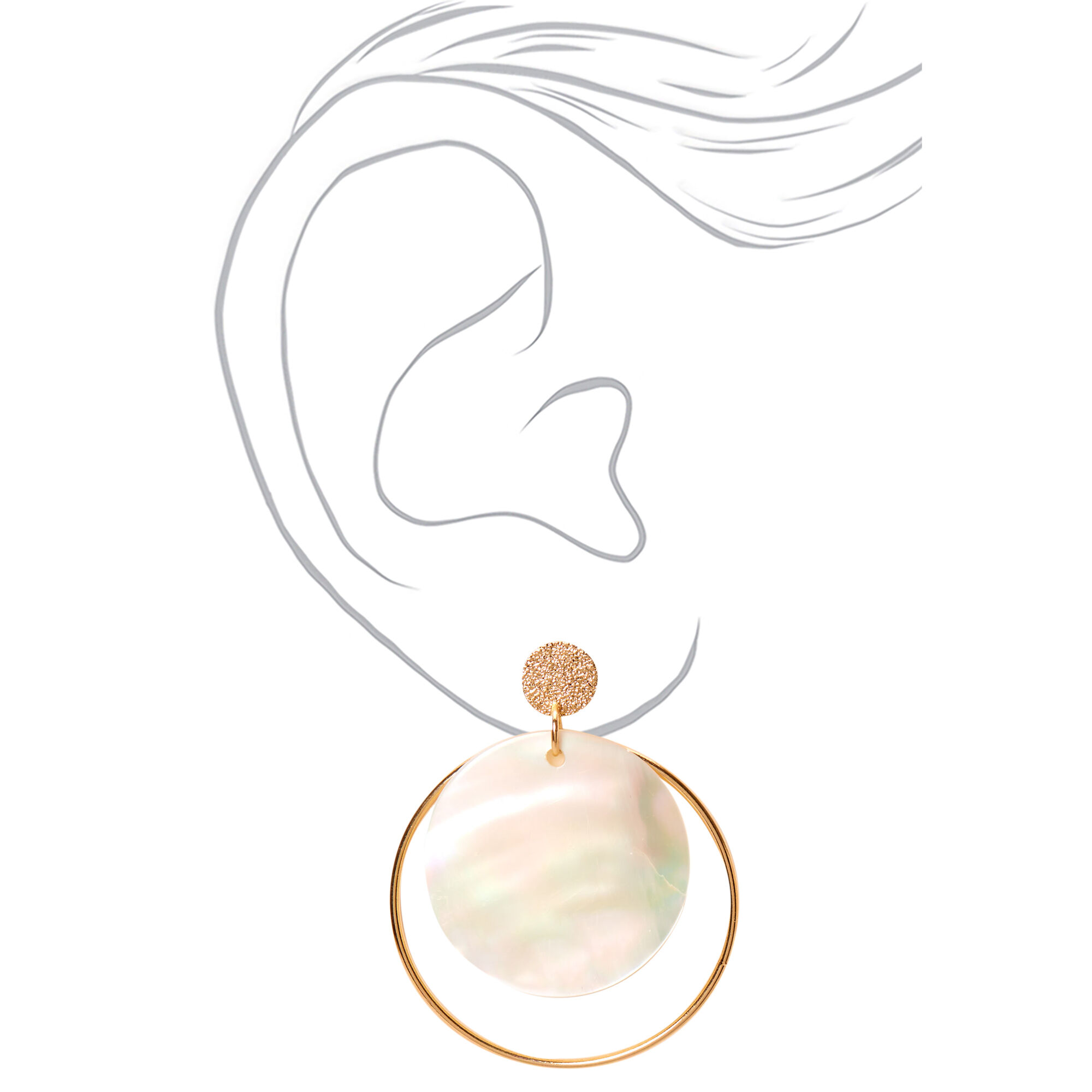 Gold 2" Iridescent Seashell Disc Drop Earrings,