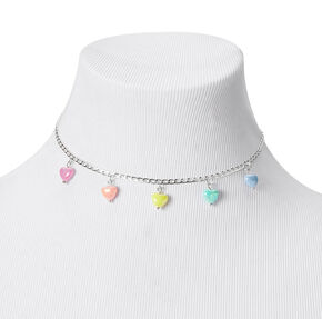 Rainbow Heart Charm Silver Choker Necklace,