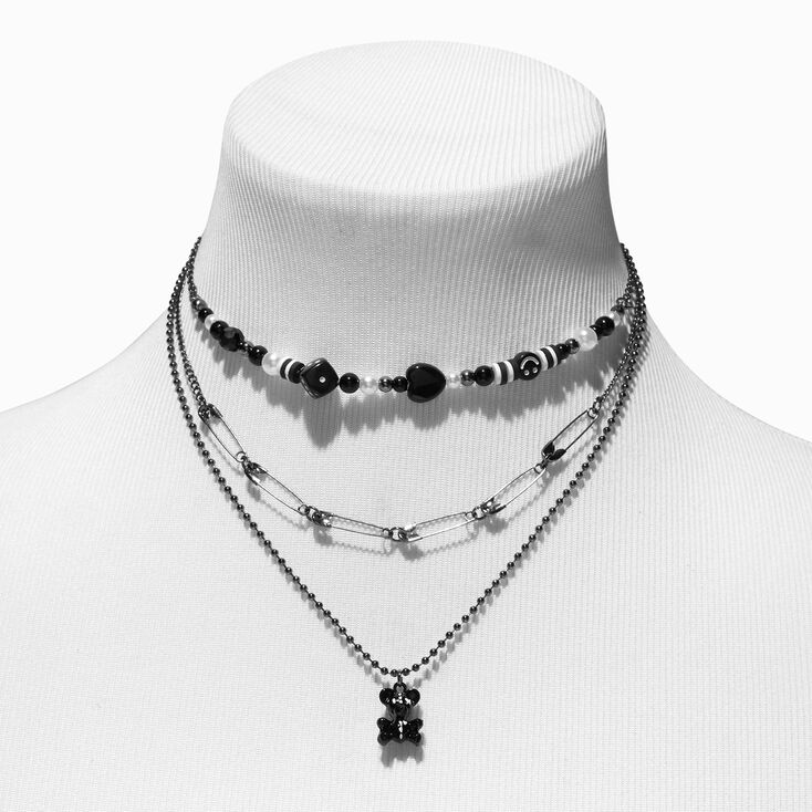 Black Dead Teddy Bear Icon Multi-Strand Necklace,