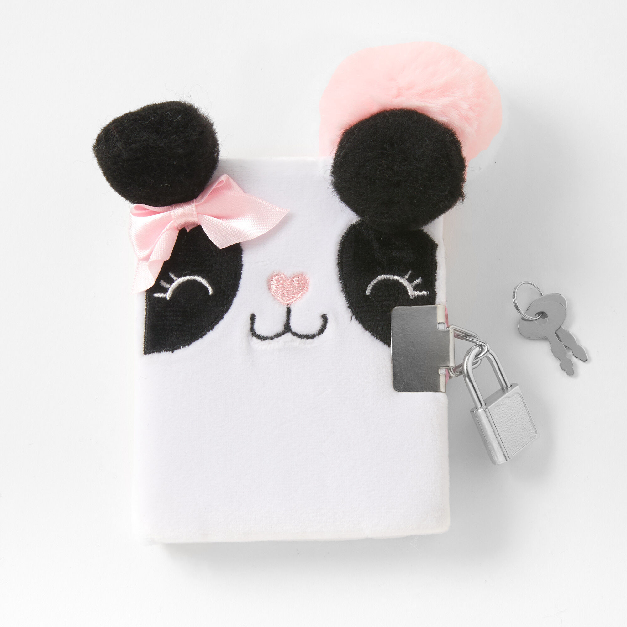 Claire's Club Plush Panda Lock Diary - White,