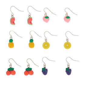 1&quot; Glitter Fruit Drop Earrings - 6 Pack,