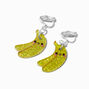 Glitter Happy Face Banana Clip On Drop Earrings,