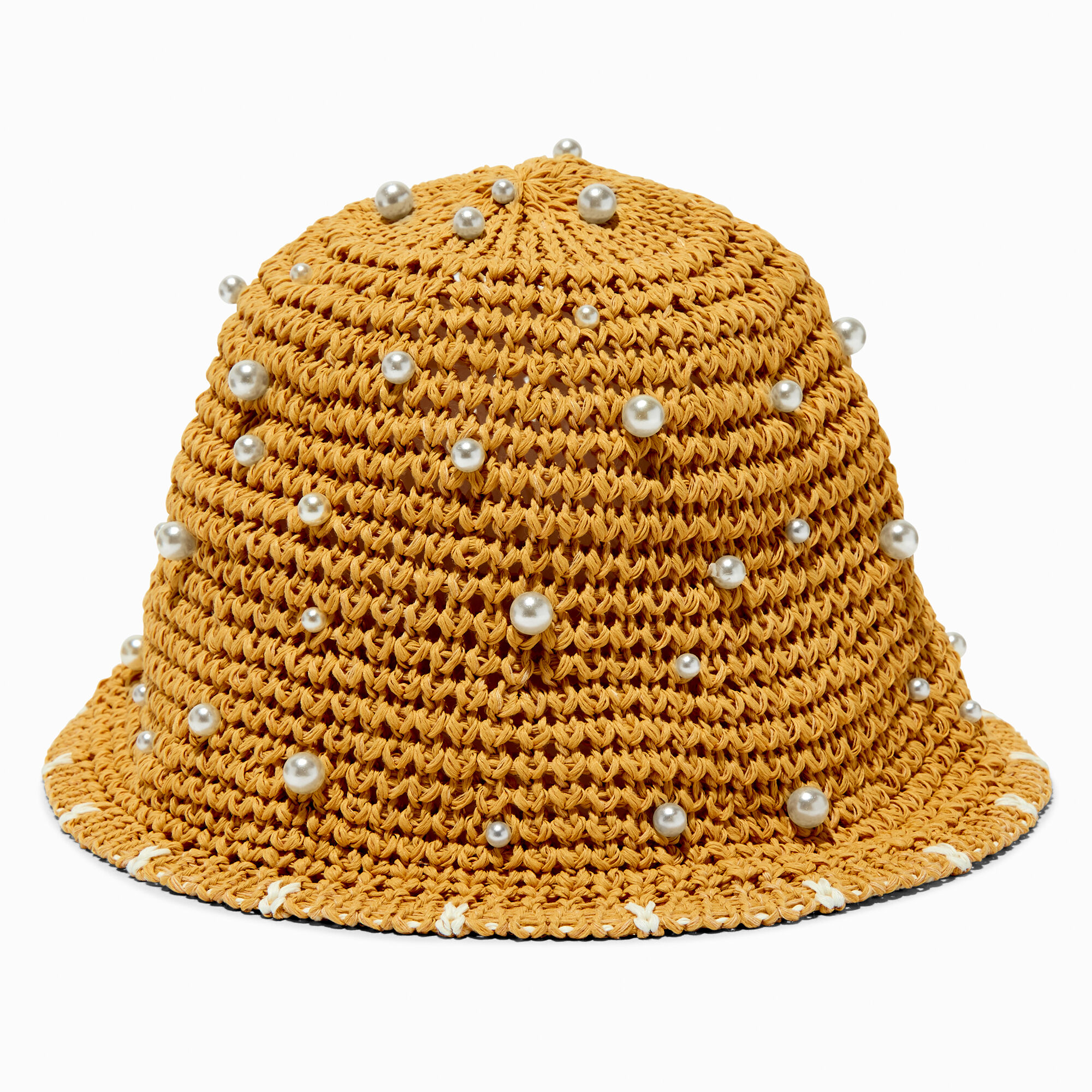 View Claires PearlStudded Woven Bucket Hat information