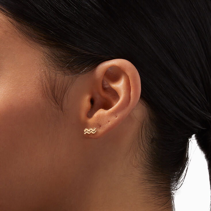 Gold Zodiac Stud Earrings - Aquarius,