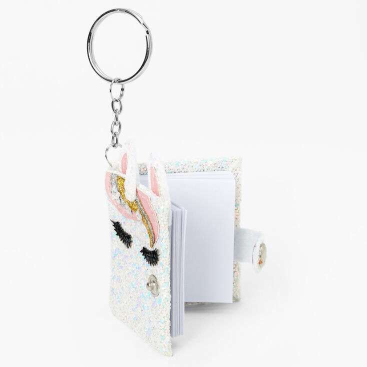 Glitter Unicorn Mini Diary Keychain - White,