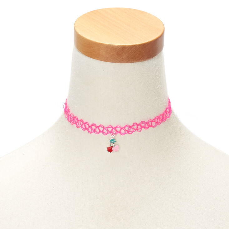 Claire&#39;s Club Cherry Heart Choker Necklace - Pink,
