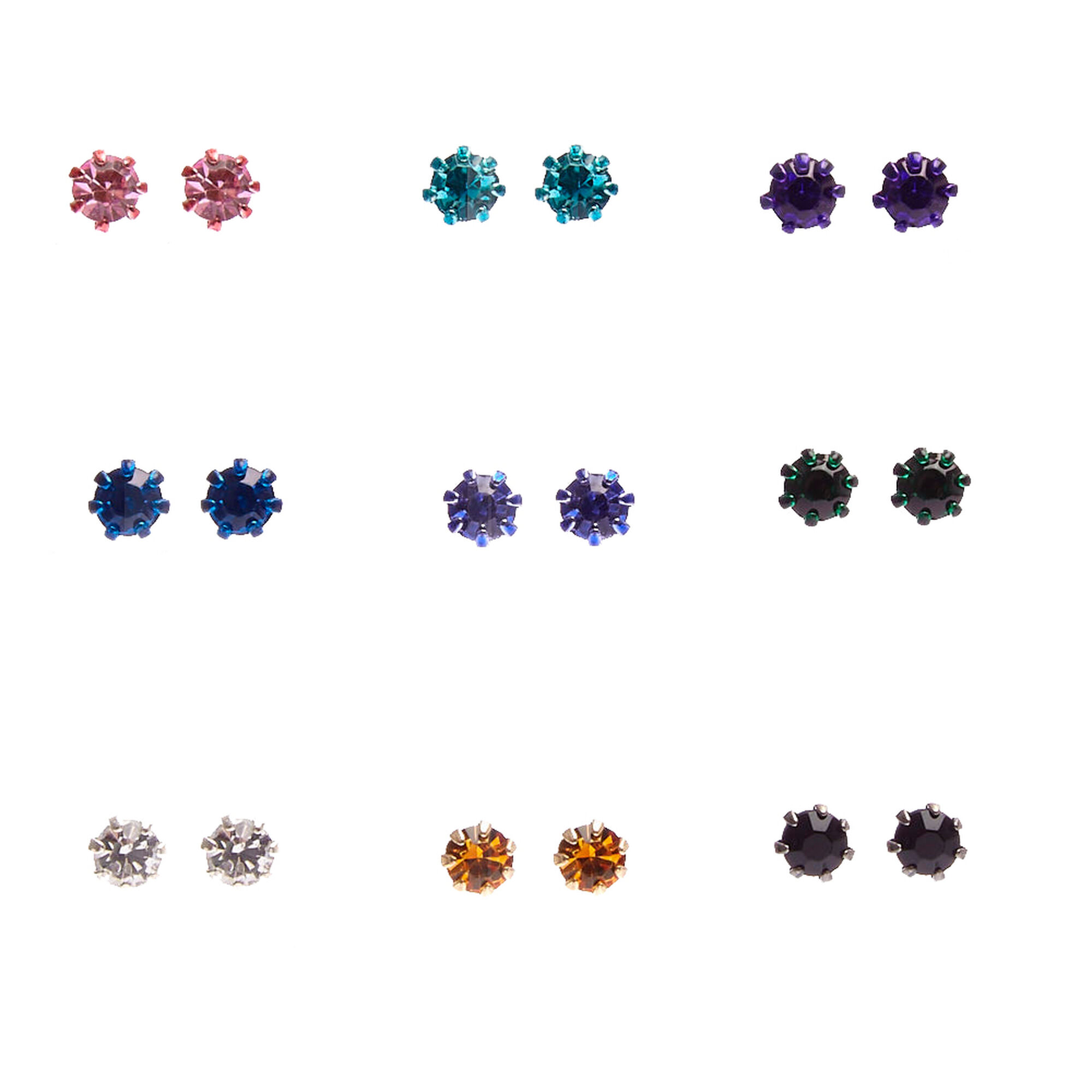 View Claires Embellished Stud Earrings 9 Pack Rainbow information