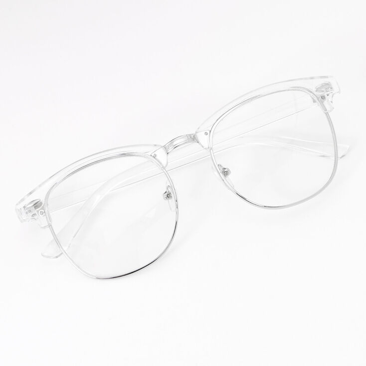 Silver Retro Browline Clear Lens Frames - Clear,