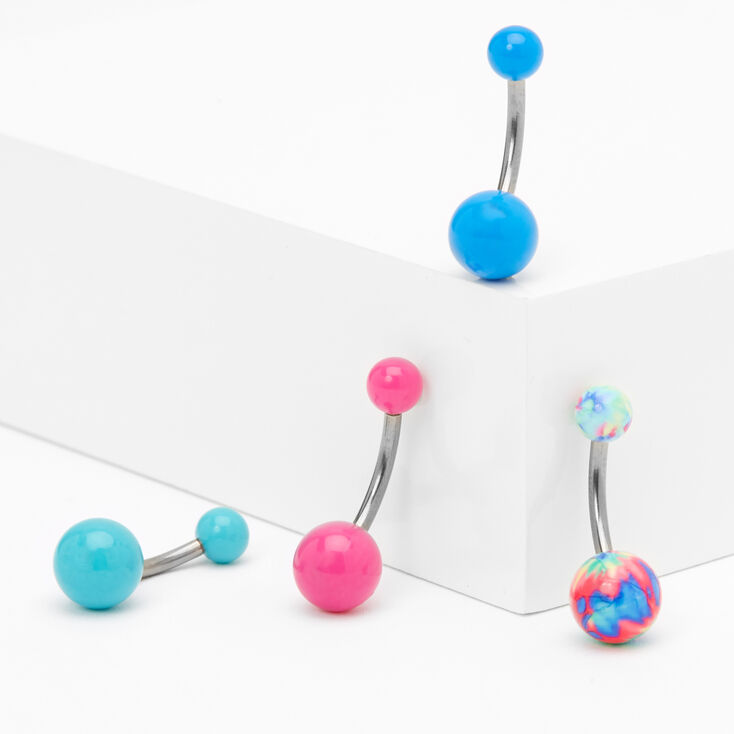 14G Blue &amp; Pink Pastel Tie Dye Belly Rings - 4 Pack,